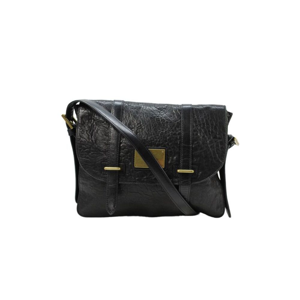 Tory Burch Womens Leather Flap Slim Shoulder Bag Handbag Black